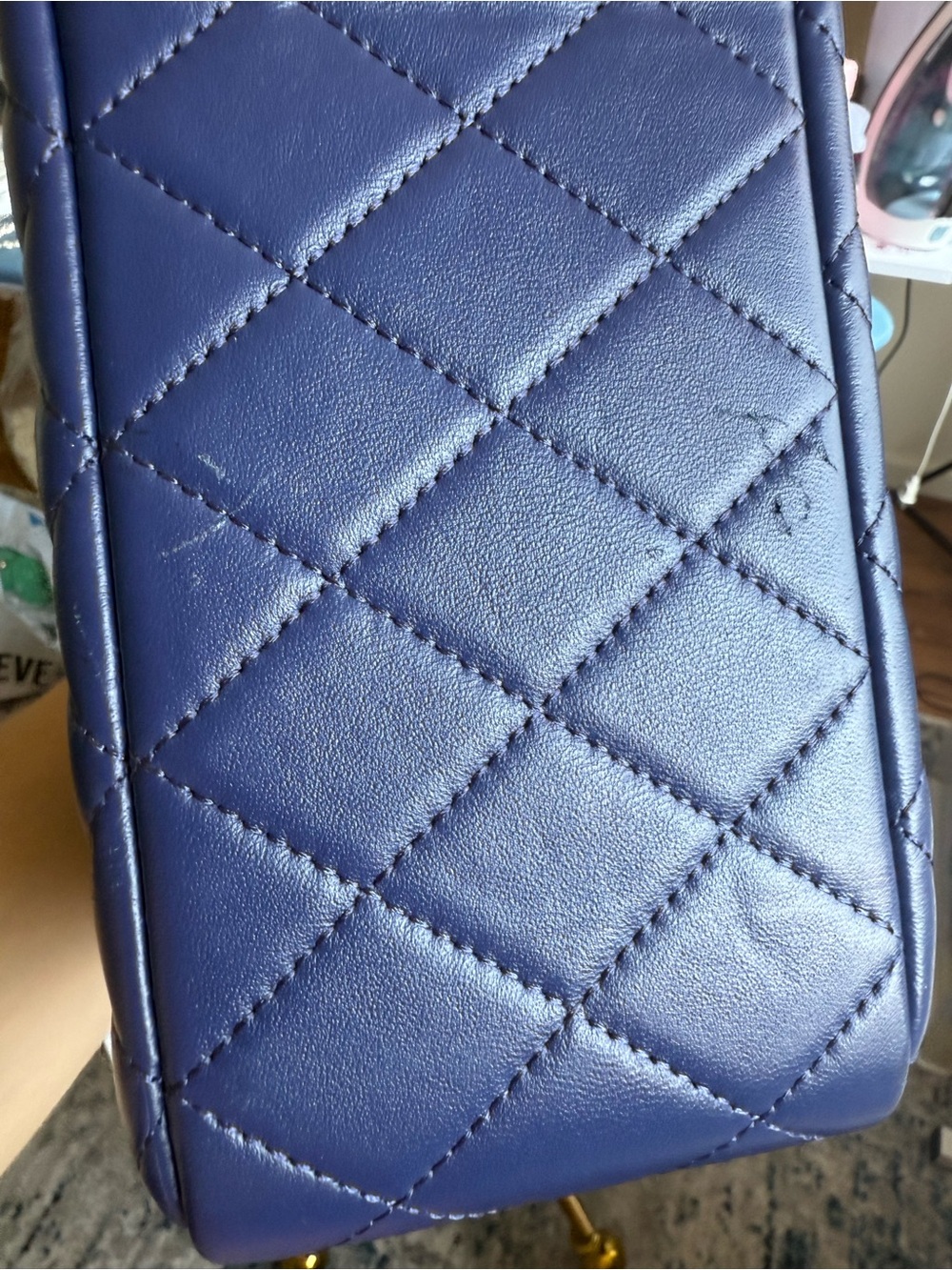 Ainifeel Navy Quilted Leather Bag with Gold Chain - Picture 16 of 16